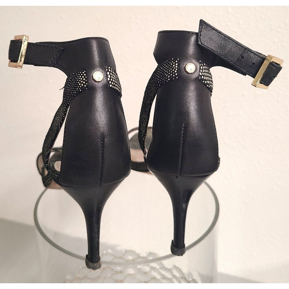 Louise Et Cie Strappy Black Silver Open Toe Sandals Heels US 7.5 Ankle Strap - Picture 3 of 7